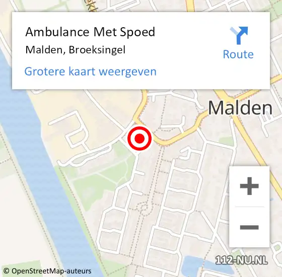 Locatie op kaart van de 112 melding: Ambulance Met Spoed Naar Malden, Broeksingel op 30 september 2022 19:43