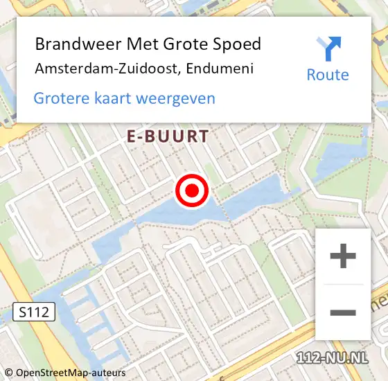 Locatie op kaart van de 112 melding: Brandweer Met Grote Spoed Naar Amsterdam-Zuidoost, Endumeni op 30 september 2022 19:49