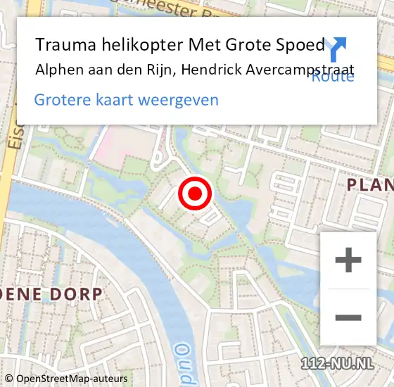 Locatie op kaart van de 112 melding: Trauma helikopter Met Grote Spoed Naar Alphen aan den Rijn, Hendrick Avercampstraat op 30 september 2022 20:03