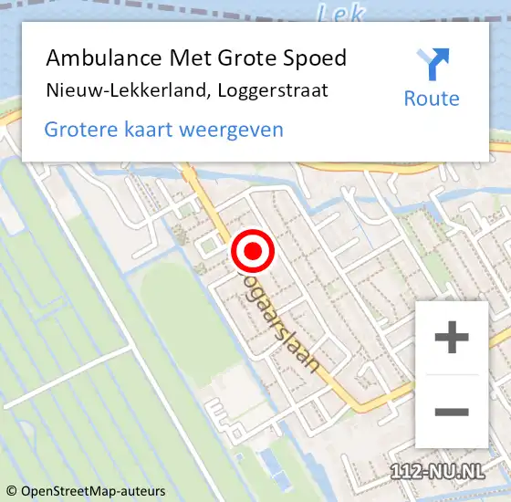 Locatie op kaart van de 112 melding: Ambulance Met Grote Spoed Naar Nieuw-Lekkerland, Loggerstraat op 30 september 2022 20:09