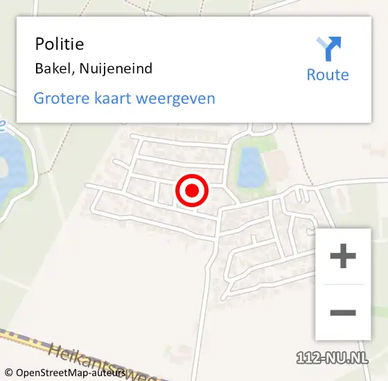 Locatie op kaart van de 112 melding: Politie Bakel, Nuijeneind op 30 september 2022 20:31
