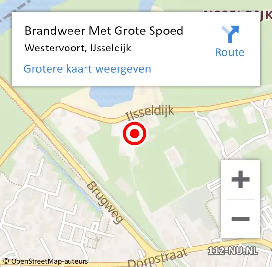 Locatie op kaart van de 112 melding: Brandweer Met Grote Spoed Naar Westervoort, IJsseldijk op 30 september 2022 20:34