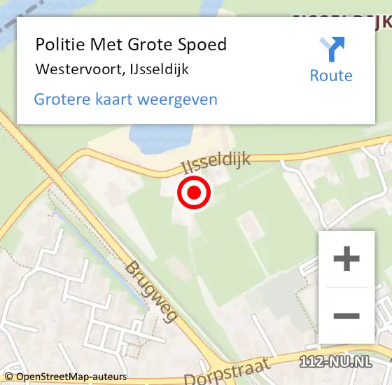 Locatie op kaart van de 112 melding: Politie Met Grote Spoed Naar Westervoort, IJsseldijk op 30 september 2022 20:42