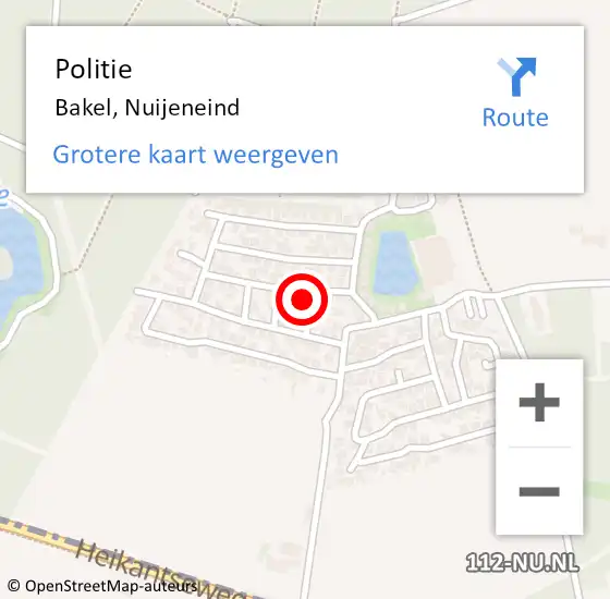 Locatie op kaart van de 112 melding: Politie Bakel, Nuijeneind op 30 september 2022 20:47