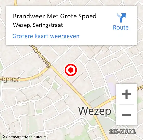 Locatie op kaart van de 112 melding: Brandweer Met Grote Spoed Naar Wezep, Seringstraat op 30 september 2022 20:55