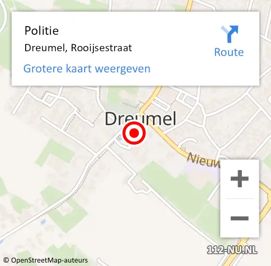 Locatie op kaart van de 112 melding: Politie Dreumel, Rooijsestraat op 30 september 2022 21:16