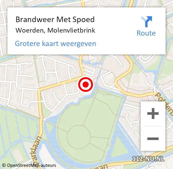 Locatie op kaart van de 112 melding: Brandweer Met Spoed Naar Woerden, Molenvlietbrink op 30 september 2022 21:25