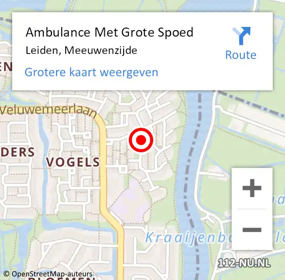 Locatie op kaart van de 112 melding: Ambulance Met Grote Spoed Naar Leiden, Meeuwenzijde op 30 september 2022 21:30