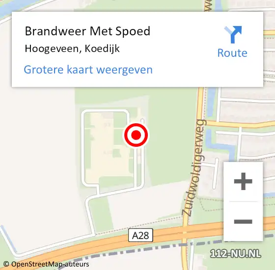 Locatie op kaart van de 112 melding: Brandweer Met Spoed Naar Hoogeveen, Koedijk op 30 september 2022 21:31