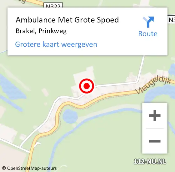 Locatie op kaart van de 112 melding: Ambulance Met Grote Spoed Naar Brakel, Prinkweg op 30 september 2022 21:35