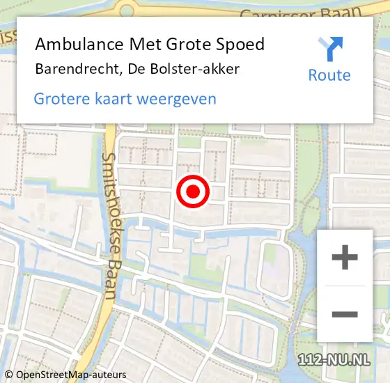 Locatie op kaart van de 112 melding: Ambulance Met Grote Spoed Naar Barendrecht, De Bolster-akker op 30 september 2022 21:42