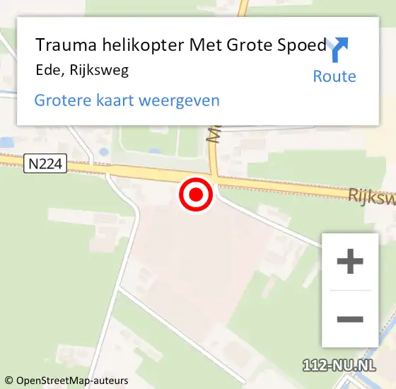 Locatie op kaart van de 112 melding: Trauma helikopter Met Grote Spoed Naar Ede, Rijksweg op 30 september 2022 21:44