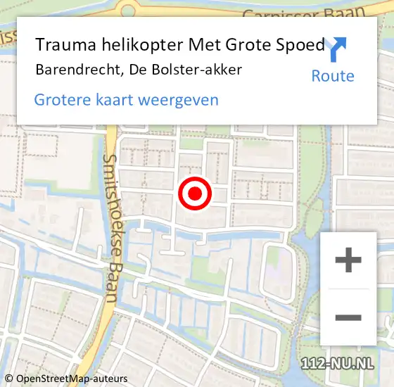 Locatie op kaart van de 112 melding: Trauma helikopter Met Grote Spoed Naar Barendrecht, De Bolster-akker op 30 september 2022 21:46