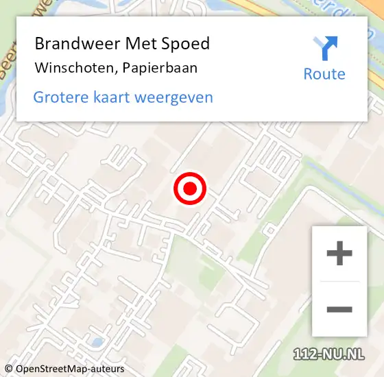 Locatie op kaart van de 112 melding: Brandweer Met Spoed Naar Winschoten, Papierbaan op 30 september 2022 22:10
