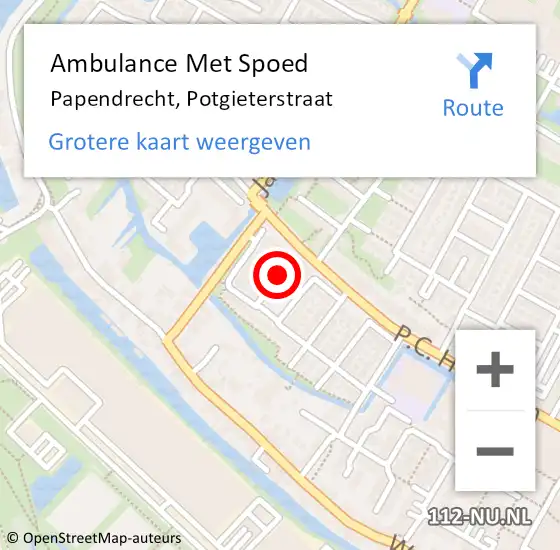 Locatie op kaart van de 112 melding: Ambulance Met Spoed Naar Papendrecht, Potgieterstraat op 30 september 2022 22:28