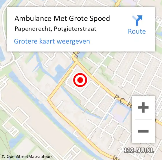 Locatie op kaart van de 112 melding: Ambulance Met Grote Spoed Naar Papendrecht, Potgieterstraat op 30 september 2022 22:56