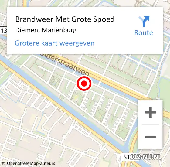 Locatie op kaart van de 112 melding: Brandweer Met Grote Spoed Naar Diemen, Mariënburg op 30 september 2022 22:59