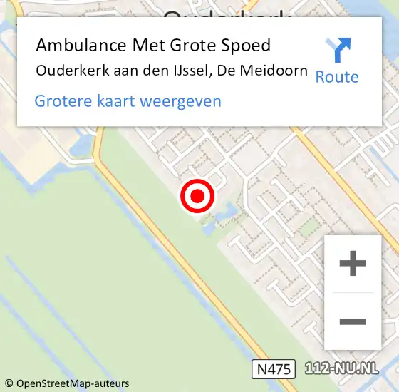 Locatie op kaart van de 112 melding: Ambulance Met Grote Spoed Naar Ouderkerk aan den IJssel, De Meidoorn op 1 oktober 2022 00:03