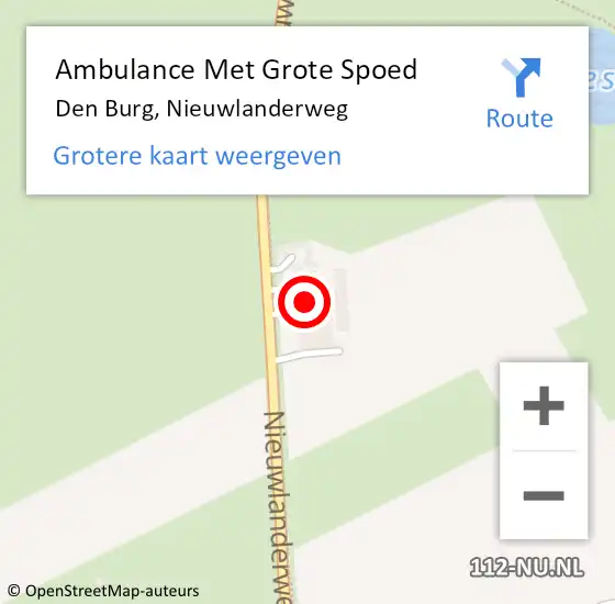 Locatie op kaart van de 112 melding: Ambulance Met Grote Spoed Naar Den Burg, Nieuwlanderweg op 1 oktober 2022 00:21