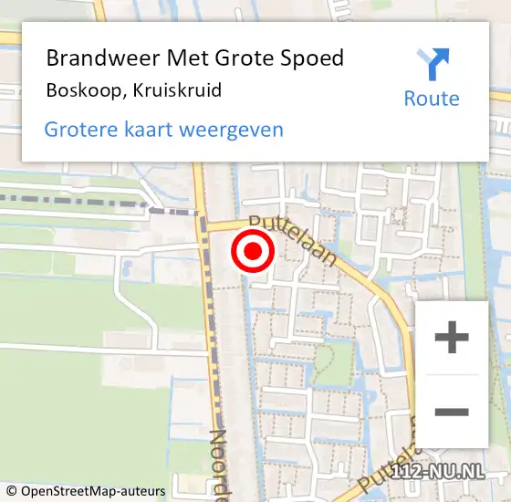 Locatie op kaart van de 112 melding: Brandweer Met Grote Spoed Naar Boskoop, Kruiskruid op 1 oktober 2022 01:36