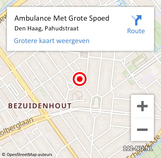 Locatie op kaart van de 112 melding: Ambulance Met Grote Spoed Naar Den Haag, Pahudstraat op 1 oktober 2022 02:03