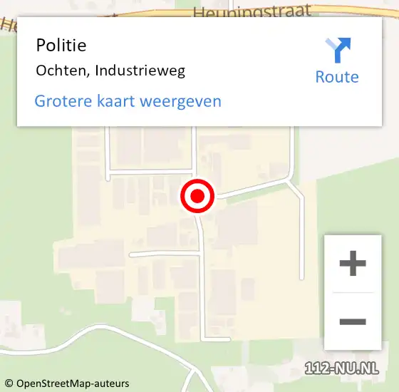 Locatie op kaart van de 112 melding: Politie Ochten, Industrieweg op 1 oktober 2022 02:07