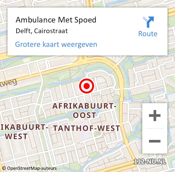 Locatie op kaart van de 112 melding: Ambulance Met Spoed Naar Delft, Cairostraat op 1 oktober 2022 04:08