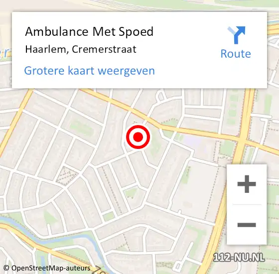 Locatie op kaart van de 112 melding: Ambulance Met Spoed Naar Haarlem, Cremerstraat op 1 oktober 2022 04:32