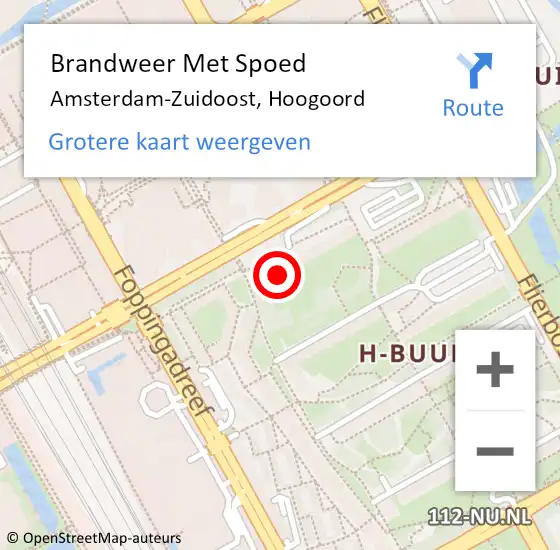 Locatie op kaart van de 112 melding: Brandweer Met Spoed Naar Amsterdam-Zuidoost, Hoogoord op 1 oktober 2022 05:32