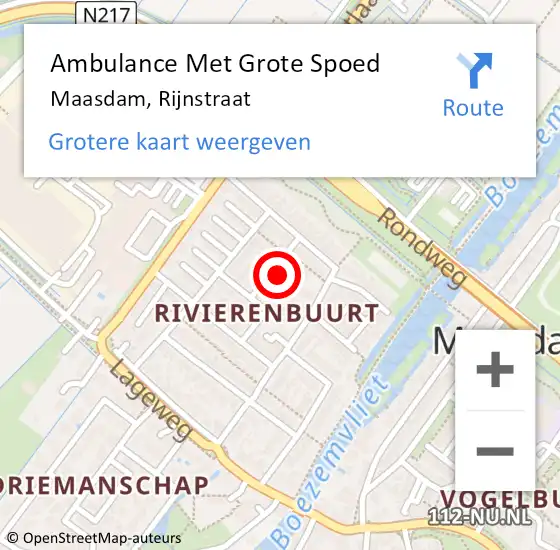 Locatie op kaart van de 112 melding: Ambulance Met Grote Spoed Naar Maasdam, Rijnstraat op 1 oktober 2022 05:51