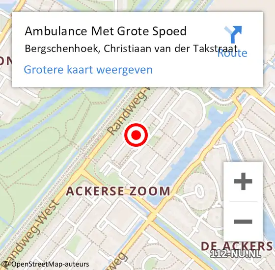 Locatie op kaart van de 112 melding: Ambulance Met Grote Spoed Naar Bergschenhoek, Christiaan van der Takstraat op 1 oktober 2022 06:11
