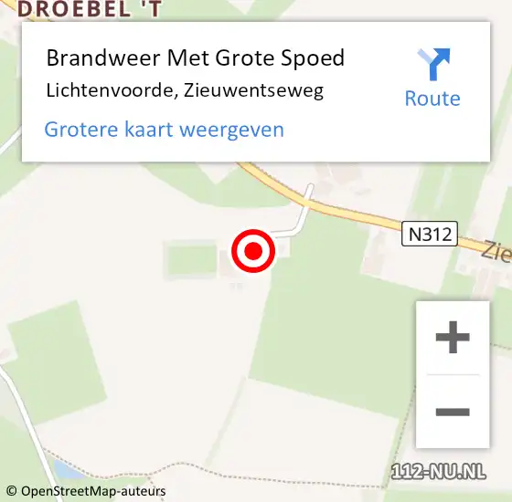 Locatie op kaart van de 112 melding: Brandweer Met Grote Spoed Naar Lichtenvoorde, Zieuwentseweg op 1 oktober 2022 06:21