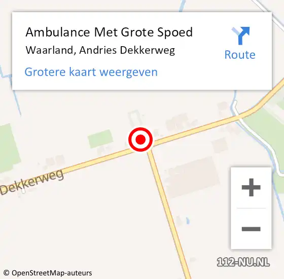 Locatie op kaart van de 112 melding: Ambulance Met Grote Spoed Naar Waarland, Andries Dekkerweg op 1 oktober 2022 07:45
