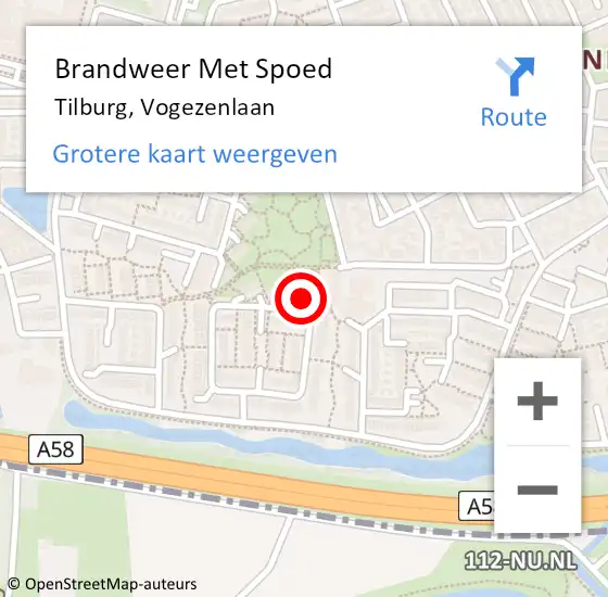 Locatie op kaart van de 112 melding: Brandweer Met Spoed Naar Tilburg, Vogezenlaan op 1 oktober 2022 08:31