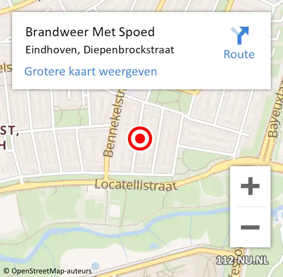 Locatie op kaart van de 112 melding: Brandweer Met Spoed Naar Eindhoven, Diepenbrockstraat op 1 oktober 2022 09:01