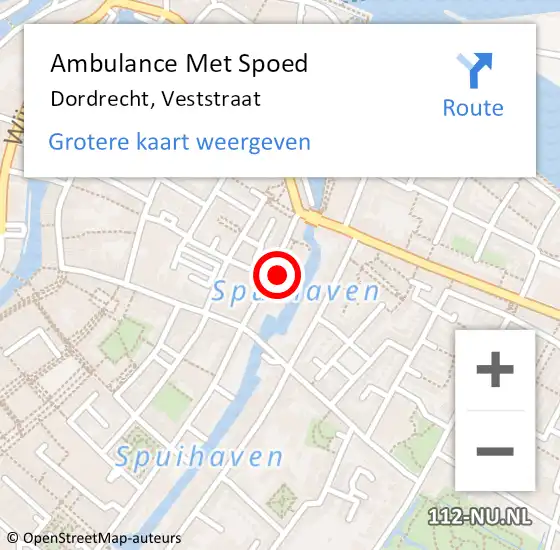 Locatie op kaart van de 112 melding: Ambulance Met Spoed Naar Dordrecht, Veststraat op 1 oktober 2022 09:06