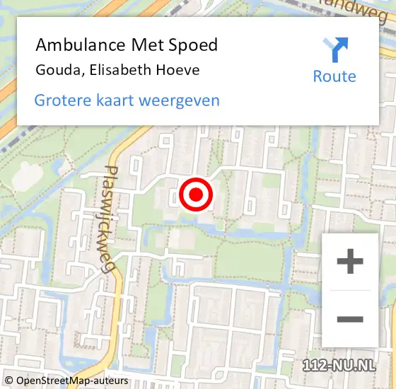 Locatie op kaart van de 112 melding: Ambulance Met Spoed Naar Gouda, Elisabeth Hoeve op 1 oktober 2022 09:06