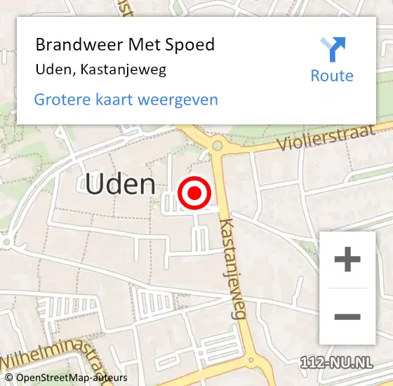 Locatie op kaart van de 112 melding: Brandweer Met Spoed Naar Uden, Kastanjeweg op 1 oktober 2022 09:28