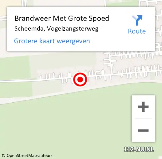 Locatie op kaart van de 112 melding: Brandweer Met Grote Spoed Naar Scheemda, Vogelzangsterweg op 1 oktober 2022 09:51