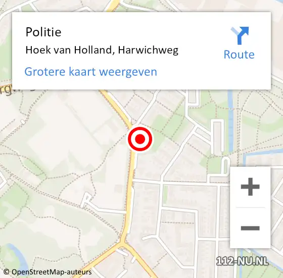 Locatie op kaart van de 112 melding: Politie Hoek van Holland, Harwichweg op 1 oktober 2022 09:55