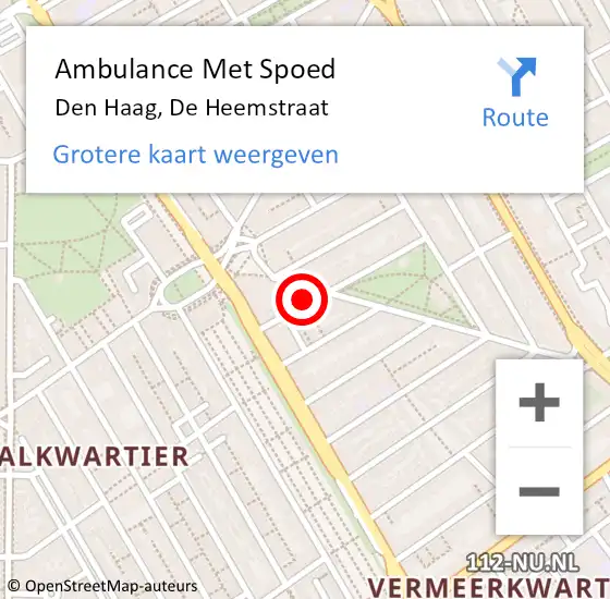 Locatie op kaart van de 112 melding: Ambulance Met Spoed Naar Den Haag, De Heemstraat op 1 oktober 2022 09:56