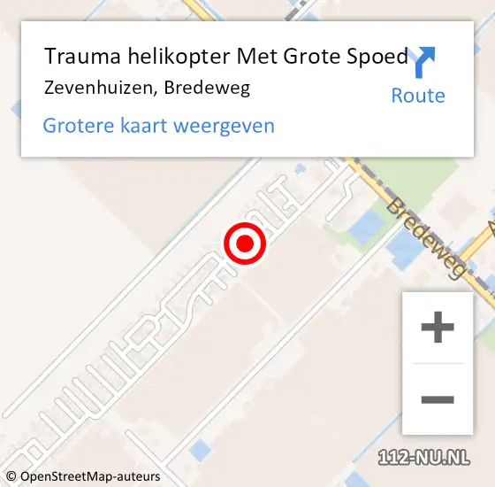 Locatie op kaart van de 112 melding: Trauma helikopter Met Grote Spoed Naar Zevenhuizen, Bredeweg op 1 oktober 2022 09:59