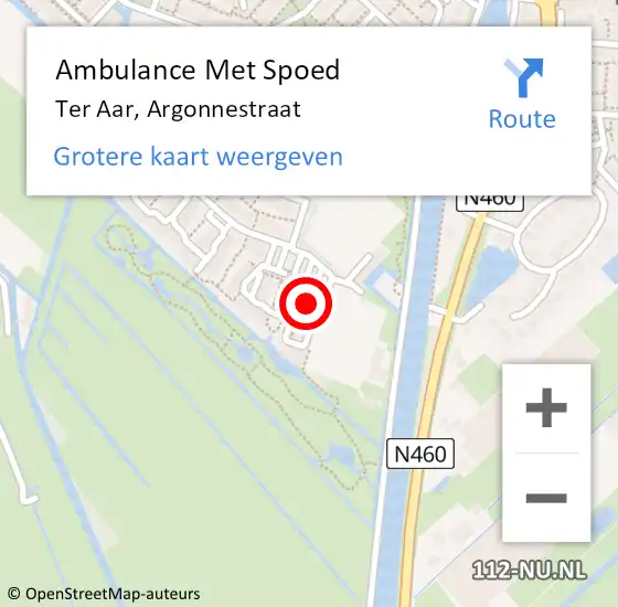 Locatie op kaart van de 112 melding: Ambulance Met Spoed Naar Ter Aar, Argonnestraat op 1 oktober 2022 10:05