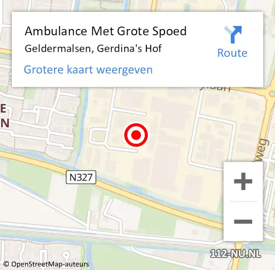 Locatie op kaart van de 112 melding: Ambulance Met Grote Spoed Naar Geldermalsen, Gerdina's Hof op 1 oktober 2022 10:08