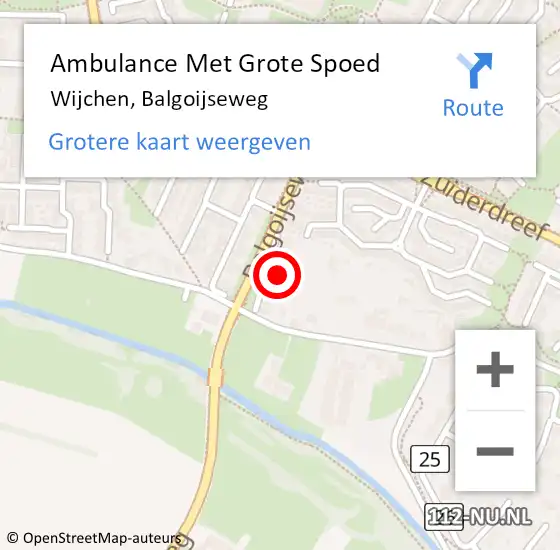 Locatie op kaart van de 112 melding: Ambulance Met Grote Spoed Naar Wijchen, Balgoijseweg op 1 oktober 2022 10:27
