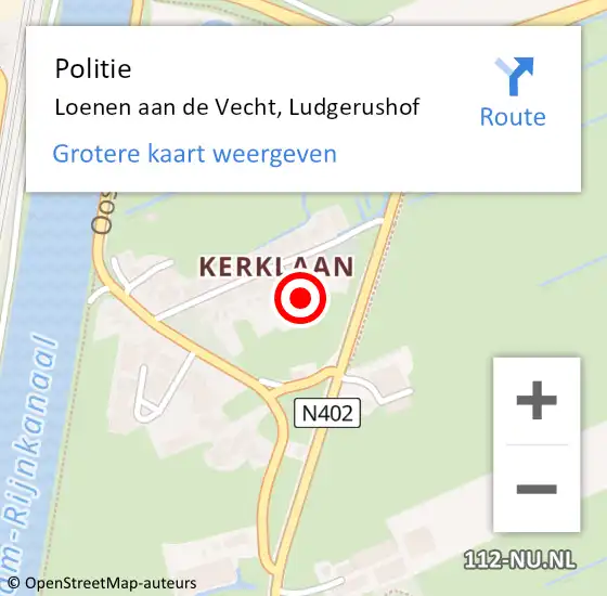 Locatie op kaart van de 112 melding: Politie Loenen aan de Vecht, Ludgerushof op 1 oktober 2022 10:39