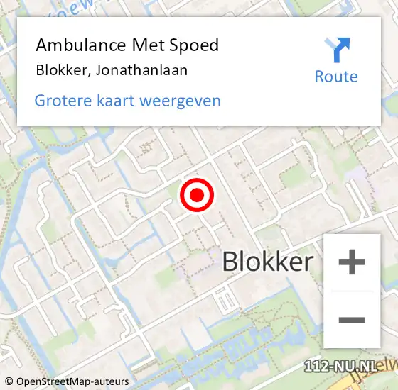 Locatie op kaart van de 112 melding: Ambulance Met Spoed Naar Blokker, Jonathanlaan op 1 oktober 2022 11:03