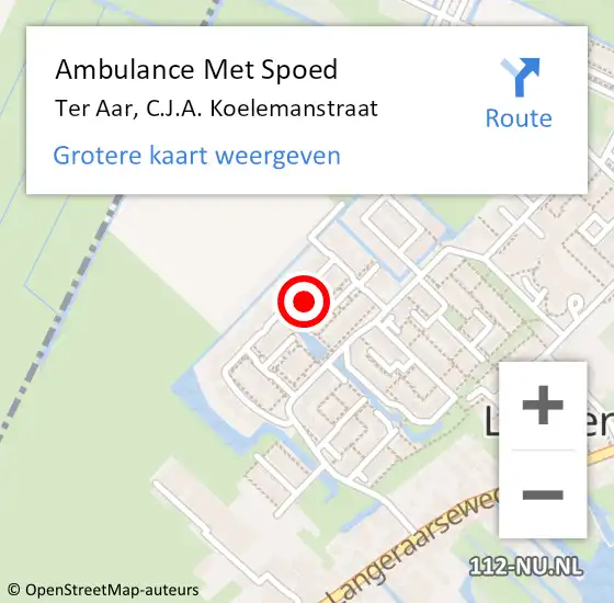 Locatie op kaart van de 112 melding: Ambulance Met Spoed Naar Ter Aar, C.J.A. Koelemanstraat op 1 oktober 2022 11:04