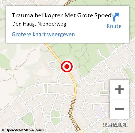 Locatie op kaart van de 112 melding: Trauma helikopter Met Grote Spoed Naar Den Haag, Nieboerweg op 1 oktober 2022 11:04