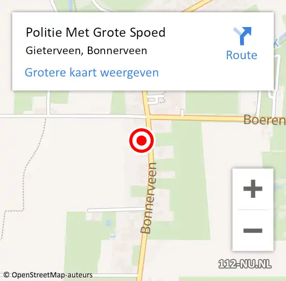 Locatie op kaart van de 112 melding: Politie Met Grote Spoed Naar Gieterveen, Bonnerveen op 1 oktober 2022 11:22